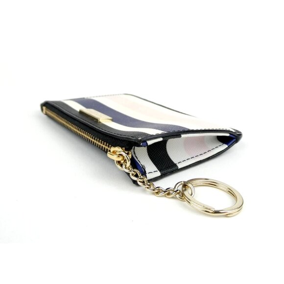 Kate Spade New York Striped Card Holder Wallet W/ Zipper & Keyring - Picture 3 of 13